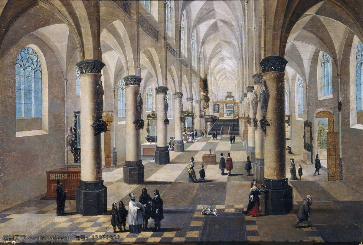 flandes 大师 画家 古典 画 建筑 景物 装饰画 油画 iglesia una de interior pieter neefs frans iii francken 人物 高清 西方 国外 现代 家居装饰素材