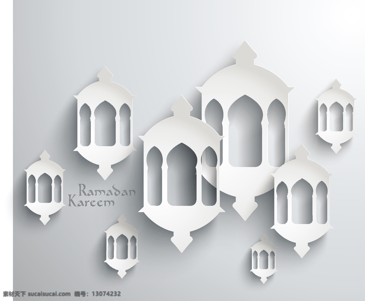 穆斯林标签 伊斯兰教标签 开斋节 吊灯标签 生活百科 矢量素材 白色