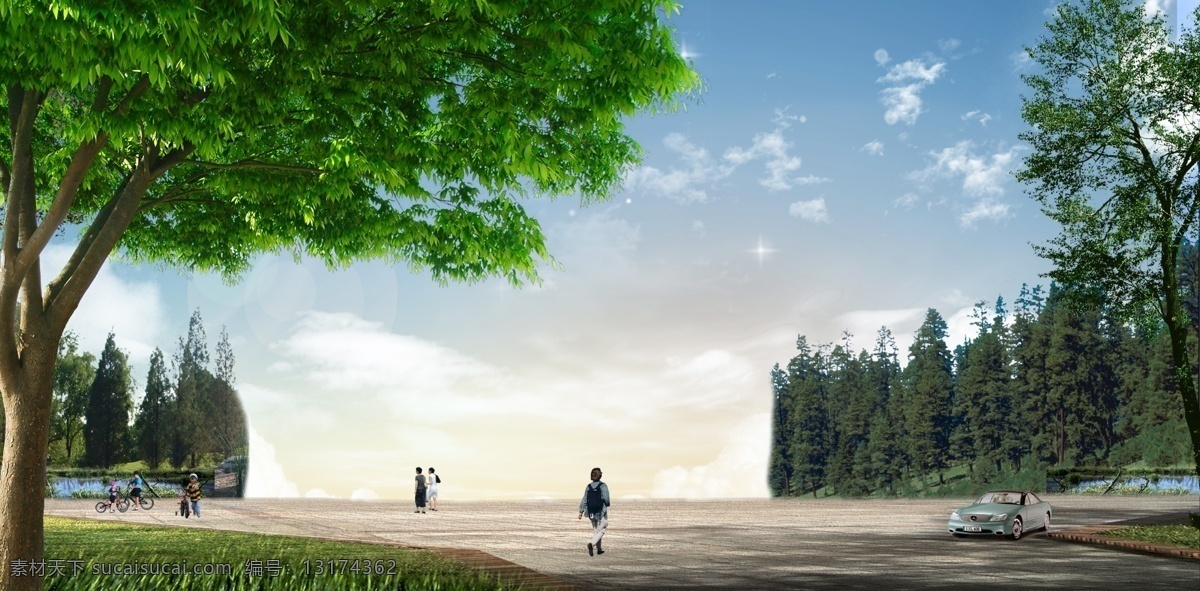 风景图片 分层 爱心 白云 草地 风景 鸽子 公益 蓝天 人物 自然 树木 园林 效果图 源文件 展板 公益展板设计