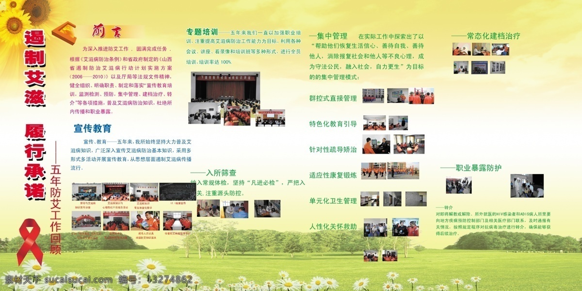 履行 承诺 展板 广告设计模板 花 黄色渐变 绿草坪 向日葵 源文件 展板模板 履行承诺展板 其他展板设计