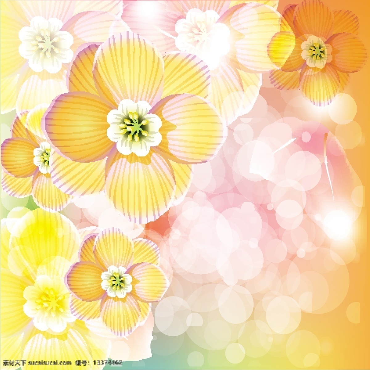 矢量 梦幻 花朵 彩色 浪漫 光晕 背景 光斑 流线 手绘 画稿 彩绘 花卉图片 矢量图 花纹花边