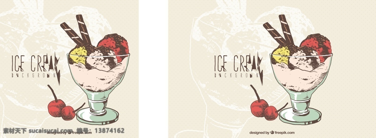 冰淇淋杯 插图 背景 食物 手 夏天 手绘 冰淇淋 冰 杯子 画 甜 甜点 奶油 吃 季节 粗略 草图 美味