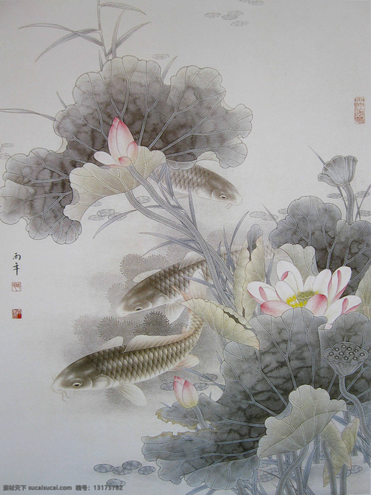 池塘 动物 风景画 工笔荷花 工笔画 国画 荷花 荷叶 工笔 设计素材 模板下载 中国画 工笔彩墨画 彩墨工笔画 大师作品 植物 鲤鱼 莲藕 绘画书法 文化艺术 装饰素材 山水风景画