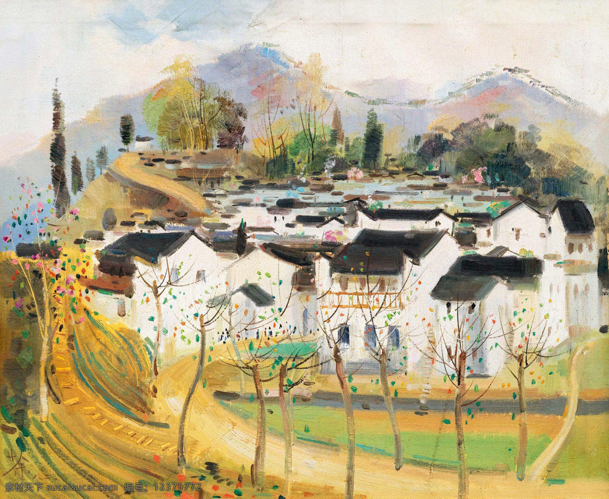 春色 春天 风景 风景油画 绘画书法 江南 民居 设计素材 模板下载 江南春色 吴冠中 油画 当代画家 文化艺术 油画吴冠中 psd源文件