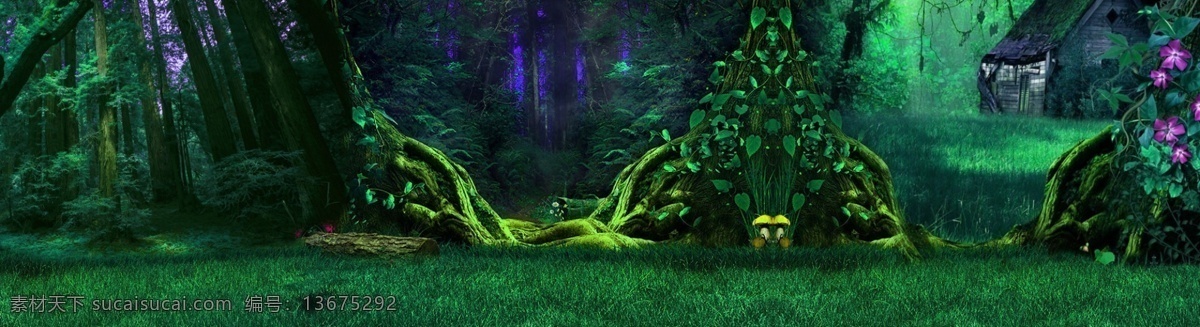 绿色 清新 森林 系 banner 背景 绿野仙踪 梦幻背景 梦幻森林 梦幻森林背景