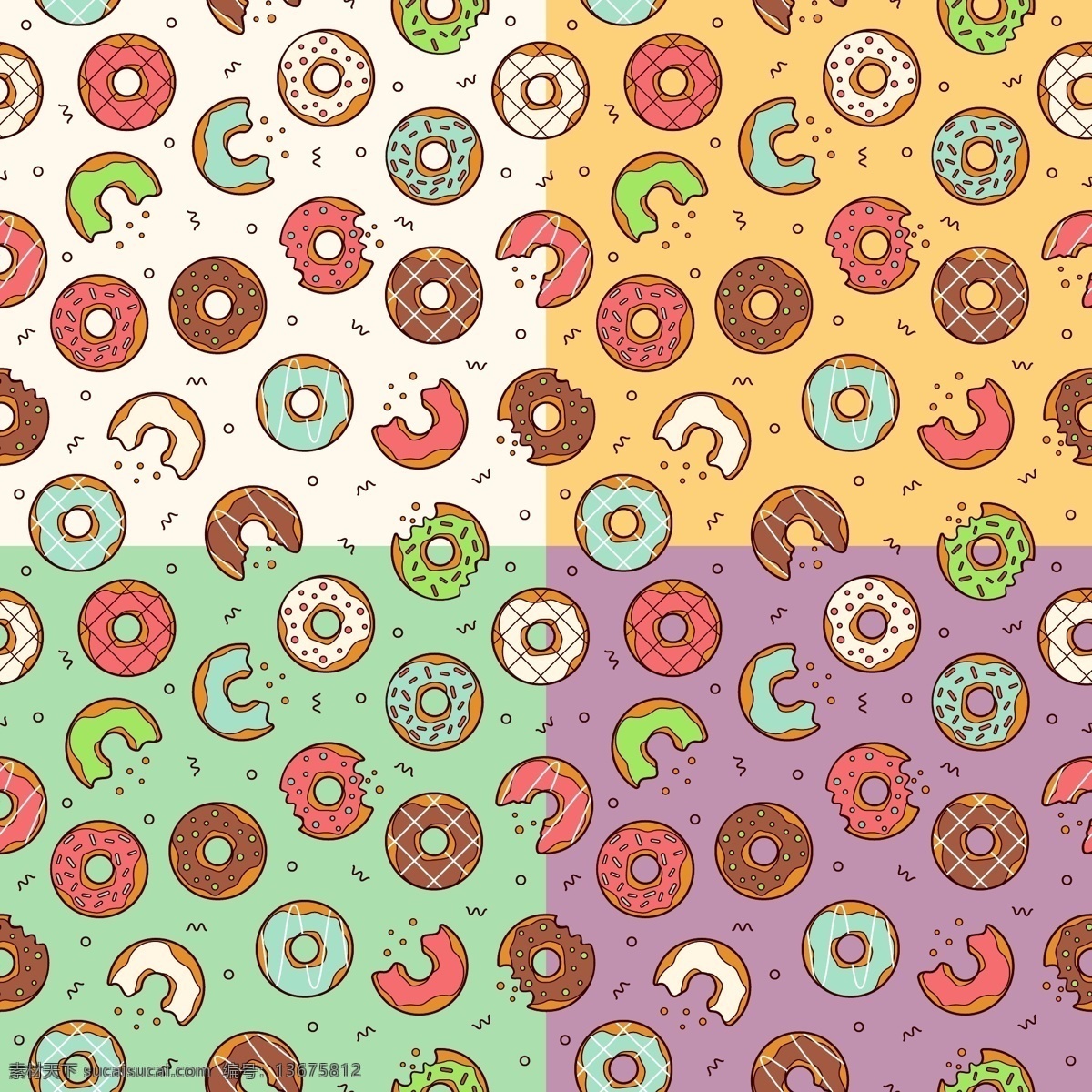 矢量甜甜圈 卡通甜甜圈 彩色甜甜圈 手绘甜甜圈 矢量美食 美食底纹 甜甜圈底纹 食物背景 食物 生活百科 餐饮美食