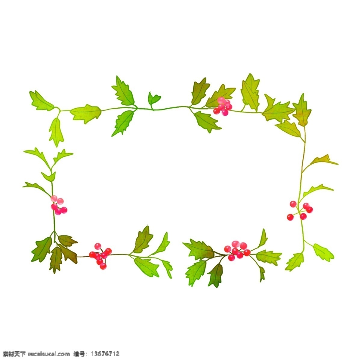 红花绿叶 方形 边框 方形花朵边框 绿叶边框 红花装饰边框 绿植花朵边框 植物边框 植物边框插画