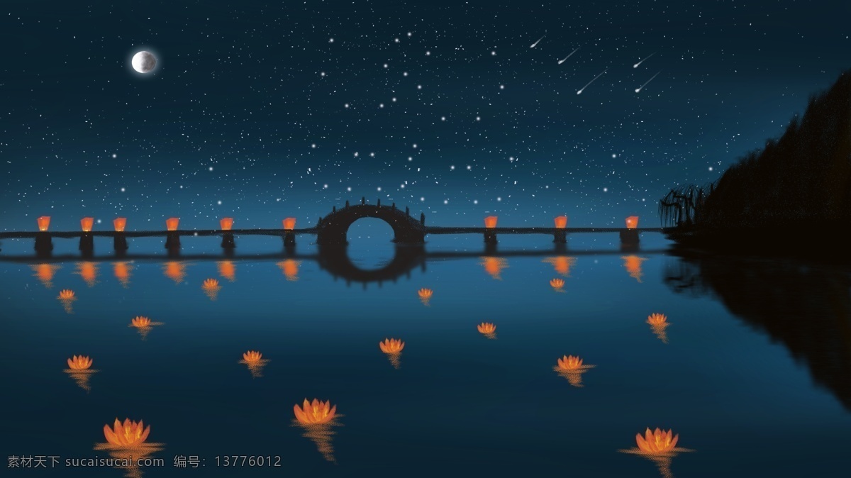旅行 杭州 夜 西湖 中秋节 花灯 插画 海报 晚安 你好 唯美 壁纸 星空 夜景 元宵节 赏月 晚安你好 八月你好 九月你好 流星 桌面 配图 日签