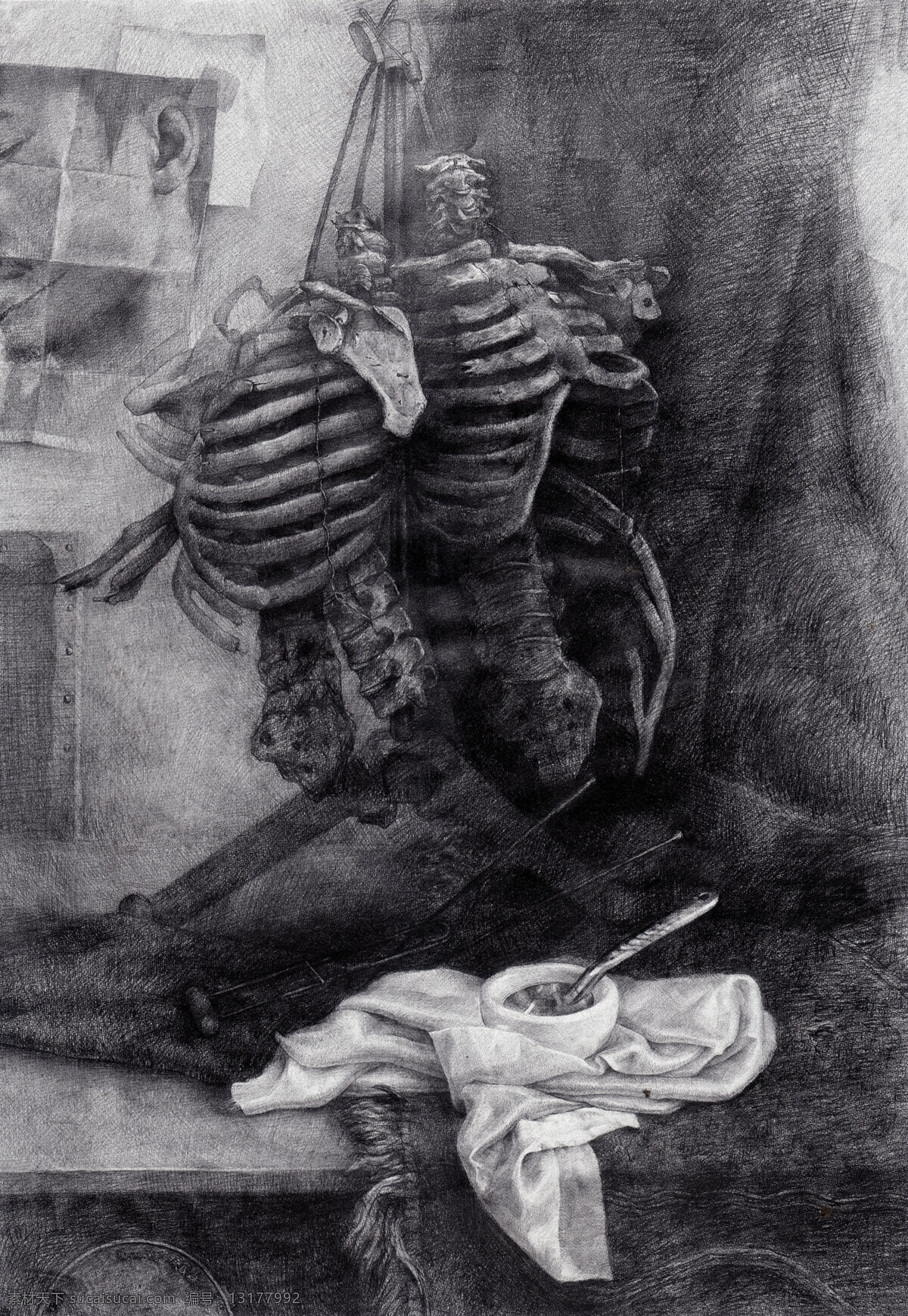 杯子 布 骨头 黑白画 绘画书法 静物素描 骷髅 勺子 实验 素描 设计素材 模板下载 实验素描 线描 线条 中国美术学院 师生作品 高考素描 大学素描 书 头骨 桌子 文化艺术