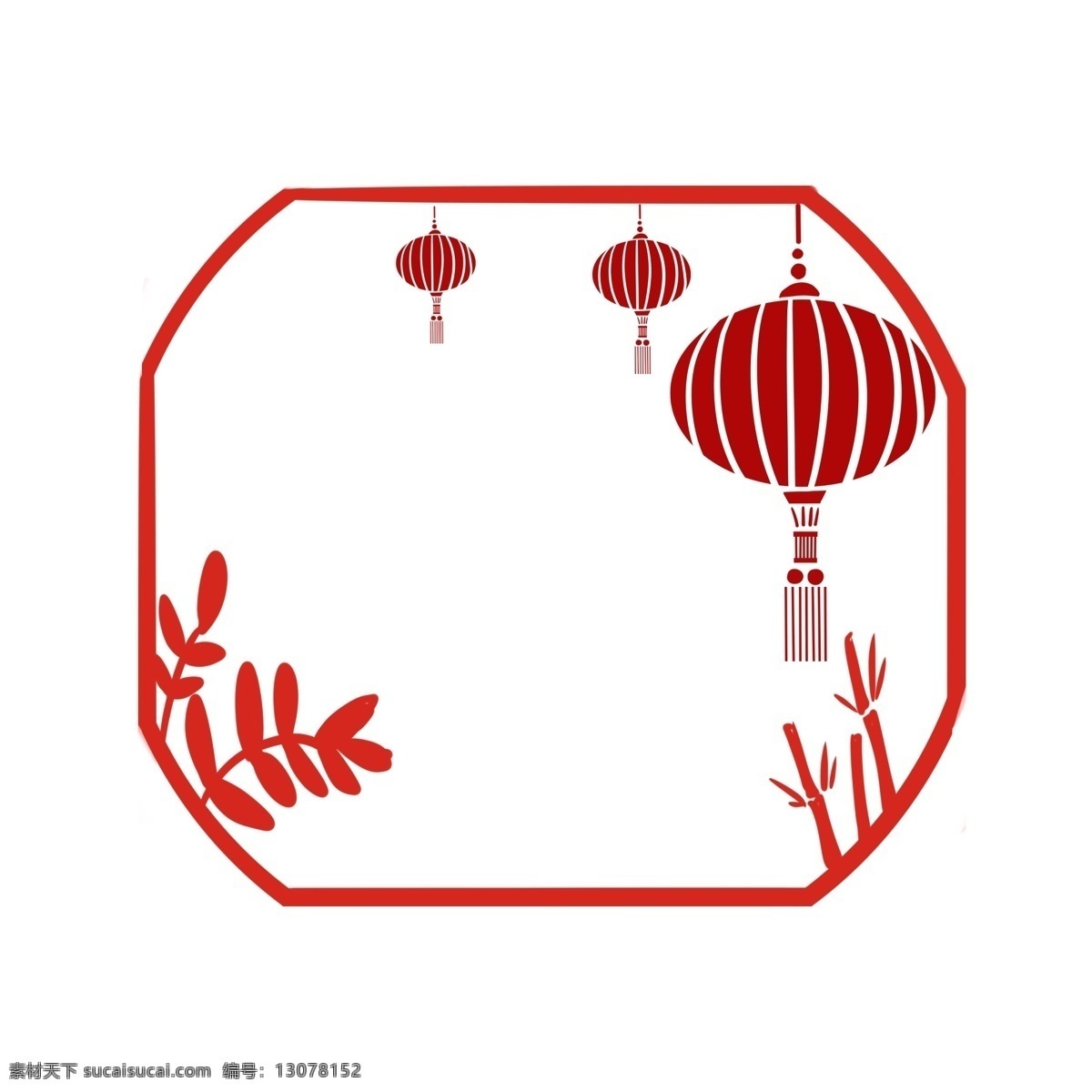 红色 中 国风 圆形 边框 中国风 竹子 手绘卡通 圆形边框 新年 大红 灯笼 高高 挂 麦穗叶子