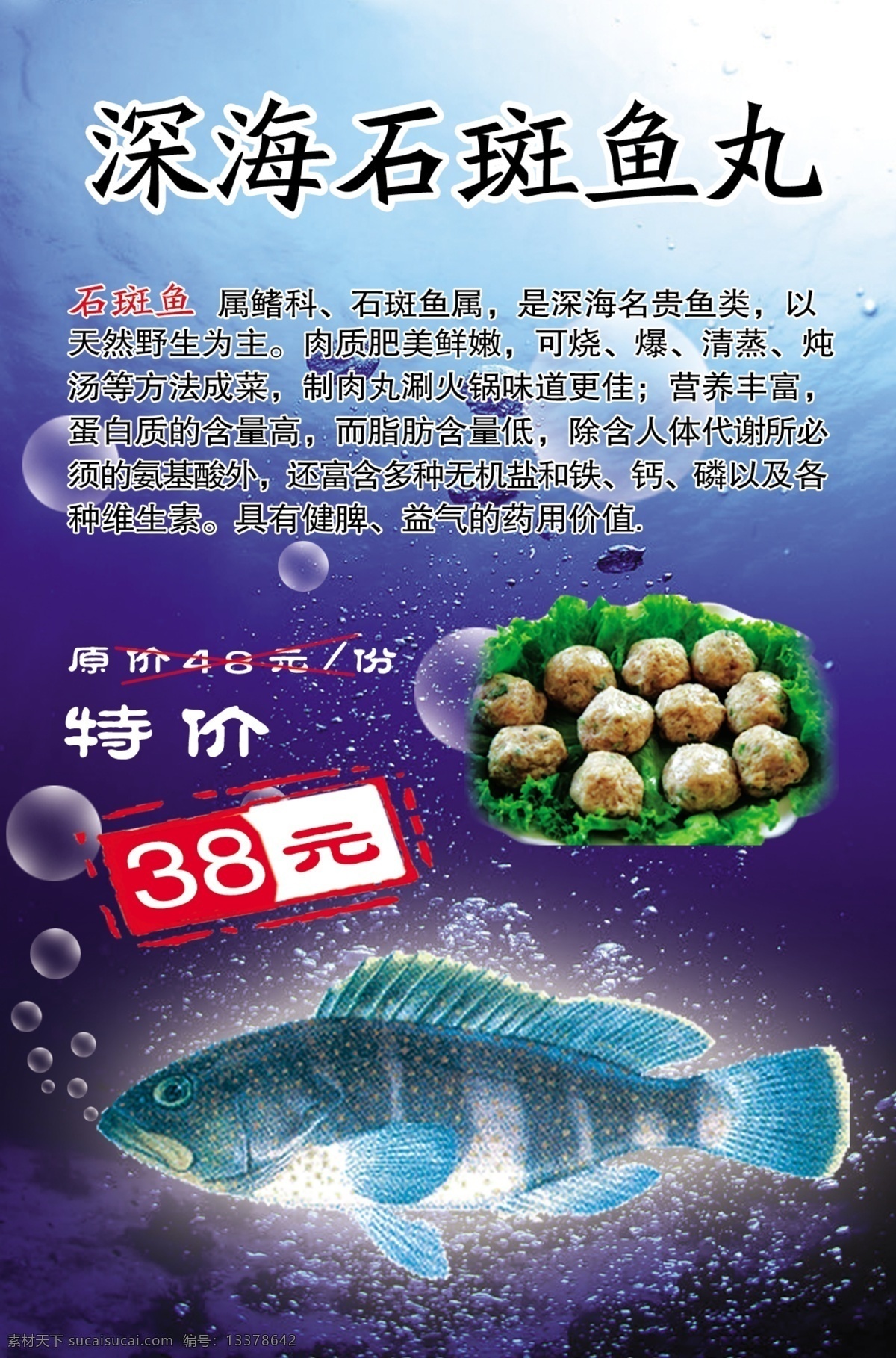 写真 写真喷绘 牌子 石斑鱼 鱼丸 深海 蓝色底图 海洋底图 气泡 分层 源文件