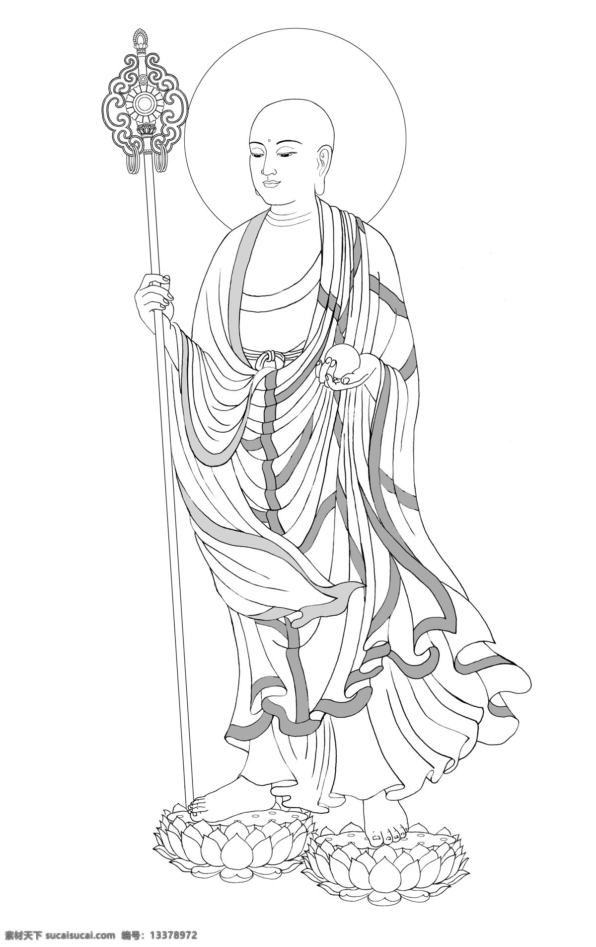 地藏菩萨 线描 佛 佛像 佛教 地藏 菩萨 地藏王 造像 白描 佛画 画佛 文化艺术 绘画书法