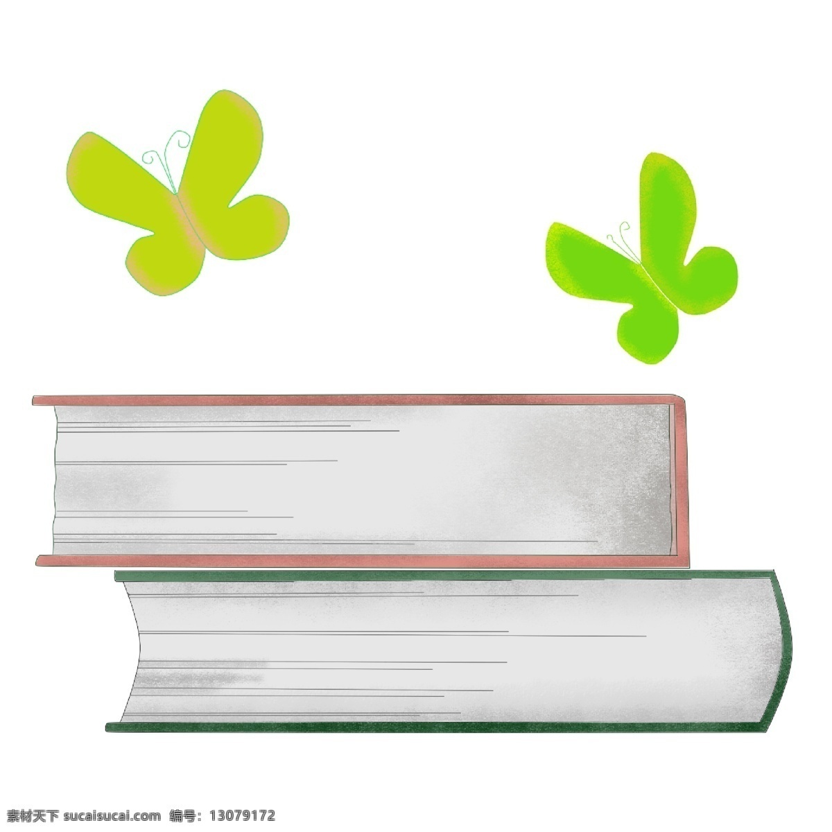 叠 书本 植物 插图 绿色蝴蝶 叠起的书本 两本书 生活用品 书本插画 教育书本 卡通书本 书本设计