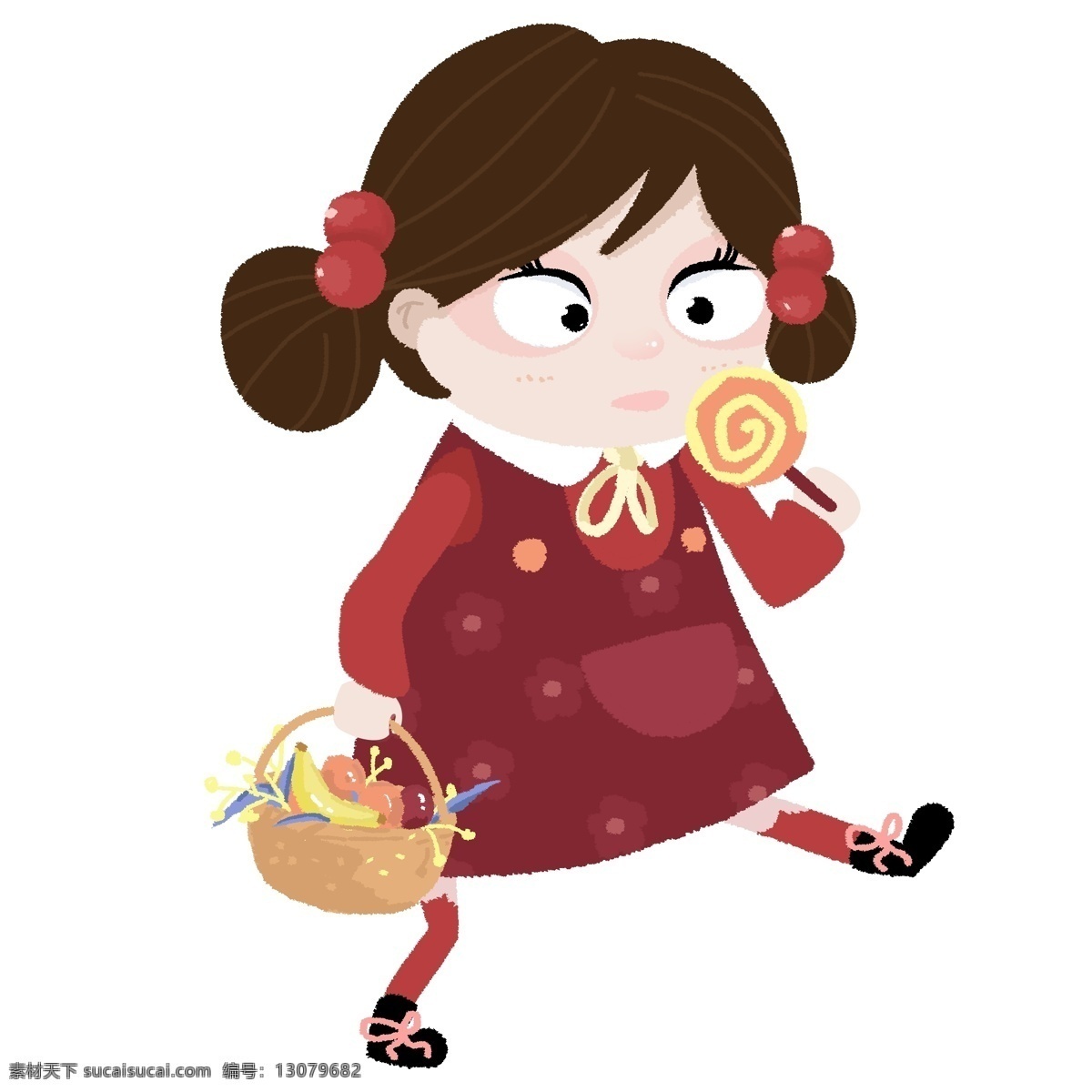 糖果 少女 装饰 元素 装饰元素 手绘 棒棒糖 篮子 发绳 蝴蝶结