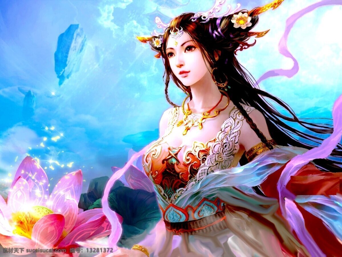 手绘美女 荷花 古装 飘带 古装美女 唯美 幻想 插画 美女 数字绘画 艺术 绘画 板绘美女 美女壁纸 高清壁纸 壁纸 数字 绘画书法 文化艺术