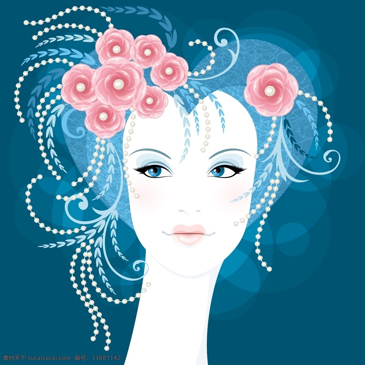 心形 发型 女性 头像 矢量 时尚女人 心形发型 女性头像 装饰鲜花 漂亮头饰 矢量图 其他矢量图