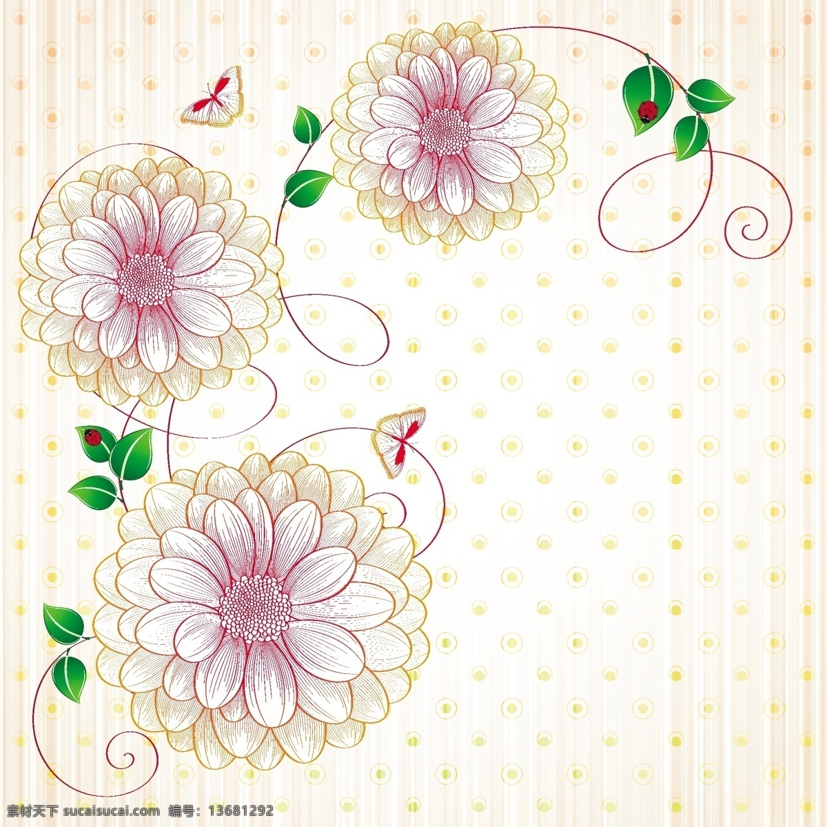 精美 花朵 背景 矢量 card 蝴蝶 花纹 卡片 绿叶 瓢虫 矢量素材 线条 y大宝