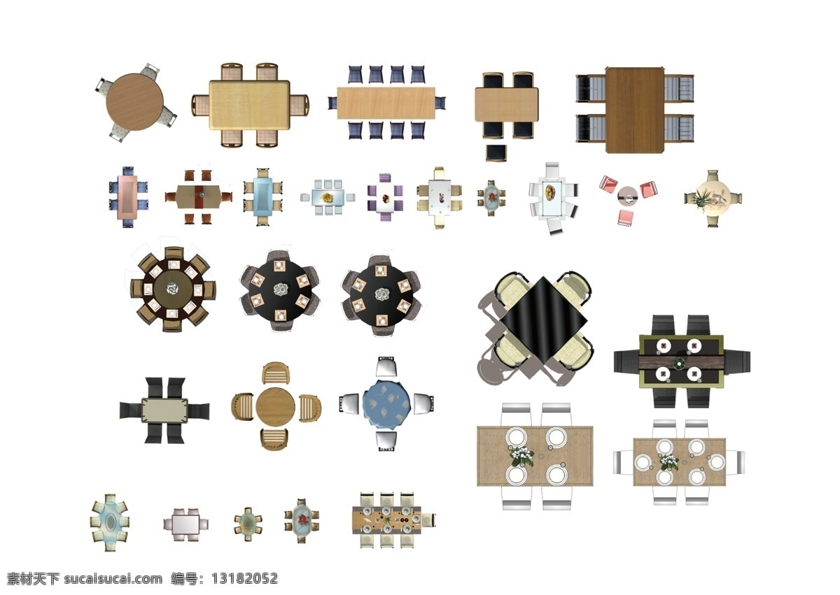 餐桌 彩平图 家具 汇总 彩平 分层