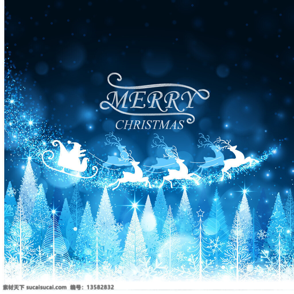 雪花 松林 背景 矢量 黑色 圣诞雪橇 驯鹿 蓝色 梦幻 海报