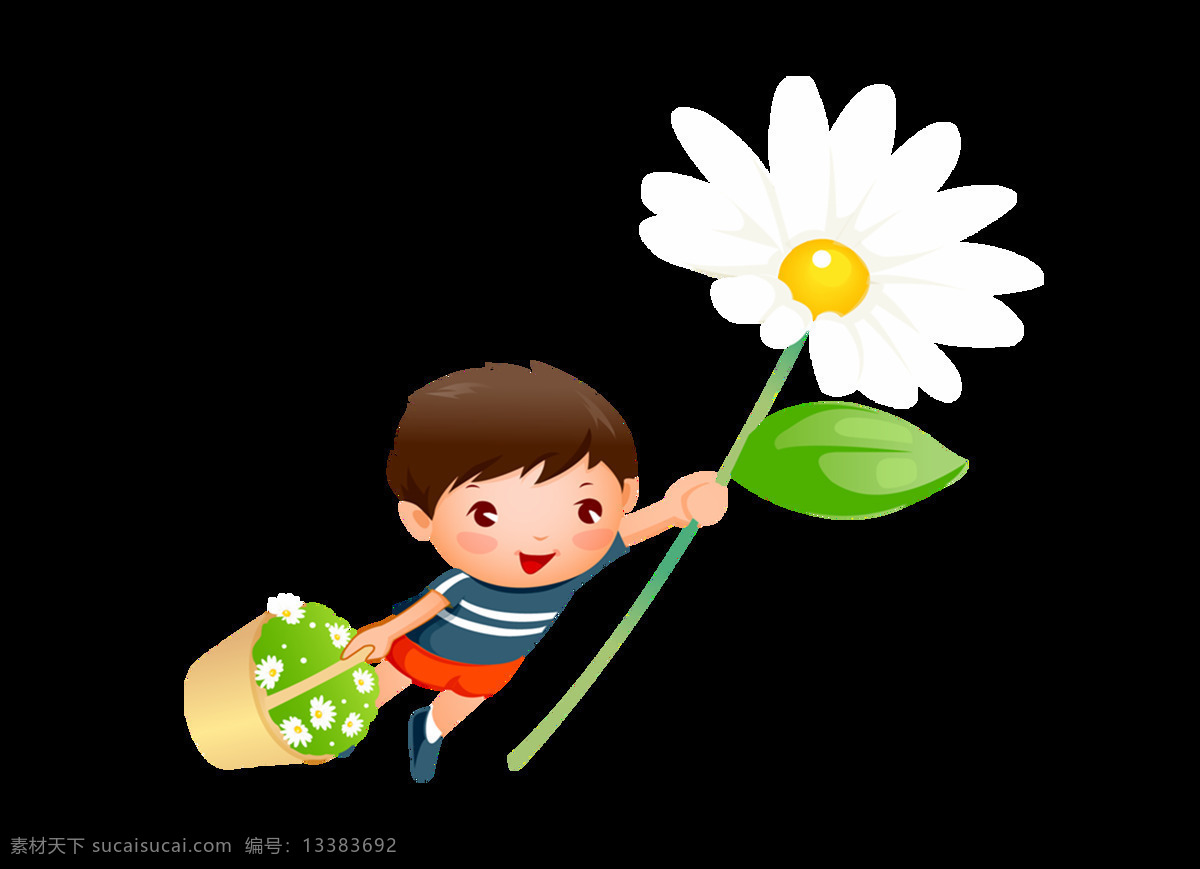 卡通 男孩 花朵 元素 邹菊 花篮 透明元素 夏天 png元素 免抠元素