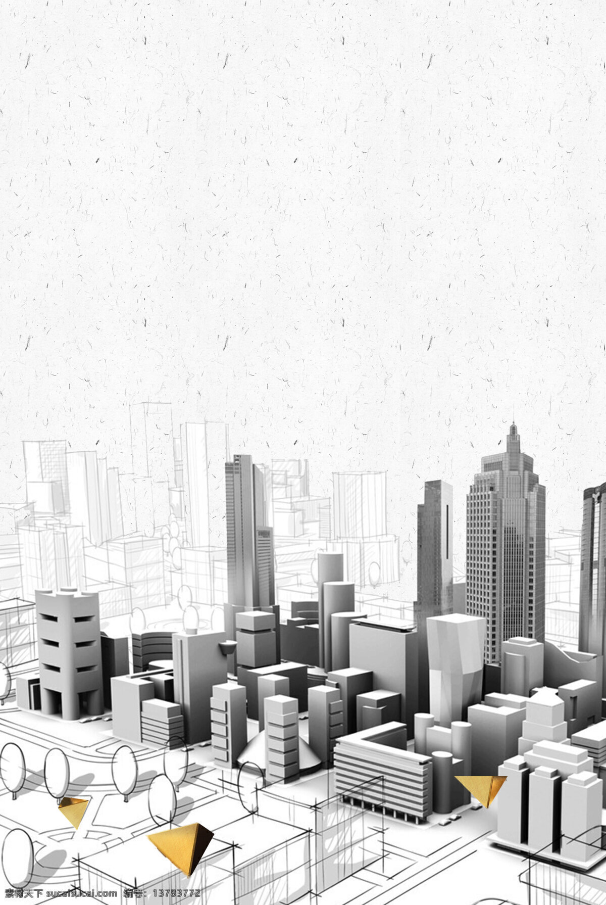 手绘 线条 图纸 背景 简约 城市 建筑 广告