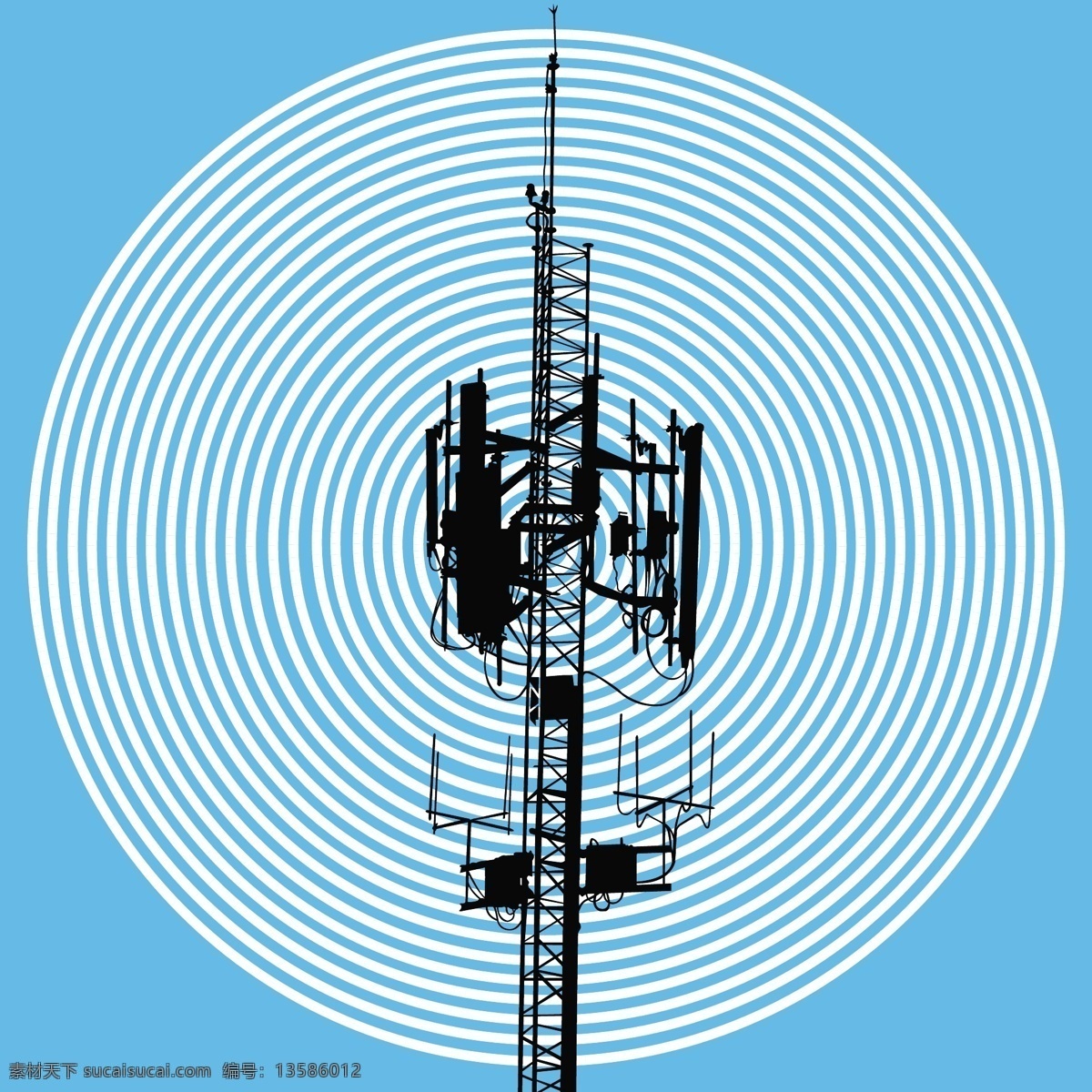 蓝色 圆形 信号 塔 图标 矢量 设计素材 矢量素材 背景素材 信号塔 平面设计