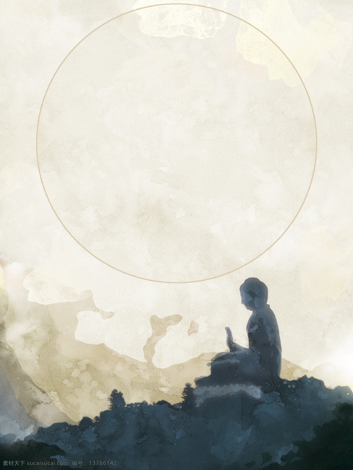 全 原创 手绘 中国 风 水彩 大佛 背景 佛 中国风 古风 古典 艺术 佛教 菩萨 山 水墨 水粉 云雾 宗教
