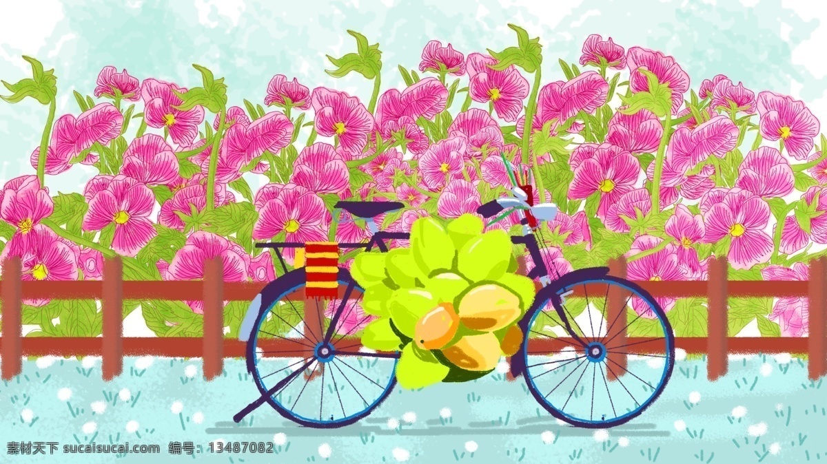 月 你好 花朵 自行车 插画 车 气球 微博配图 旅游 8月你好插画 花 8月你好 手机用图 公众号配图