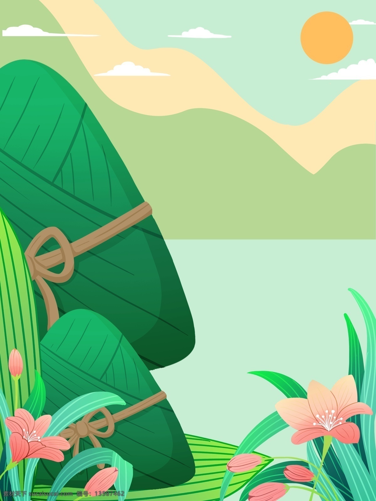卡通 手绘 端午节 风景 背景 通用背景 端午节背景 风景插画 广告背景 背景素材 背景展板 粽子