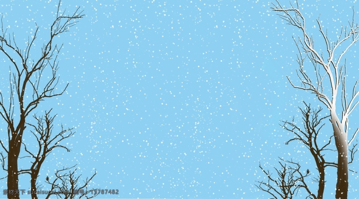 清新 彩绘 冬季 树林 背景 景色插画背景 手绘背景 森系背景 树林背景 治愈系背景 蓝色背景