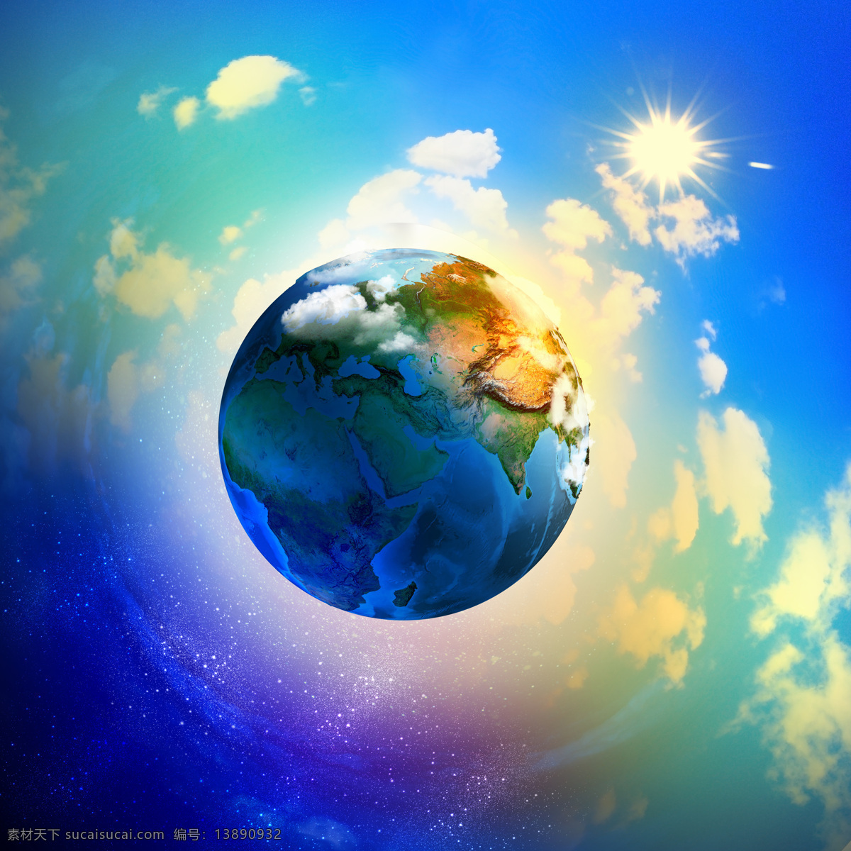 蓝色天空 中 地球 蓝色 天空 太阳 云朵 其他类别 现代科技