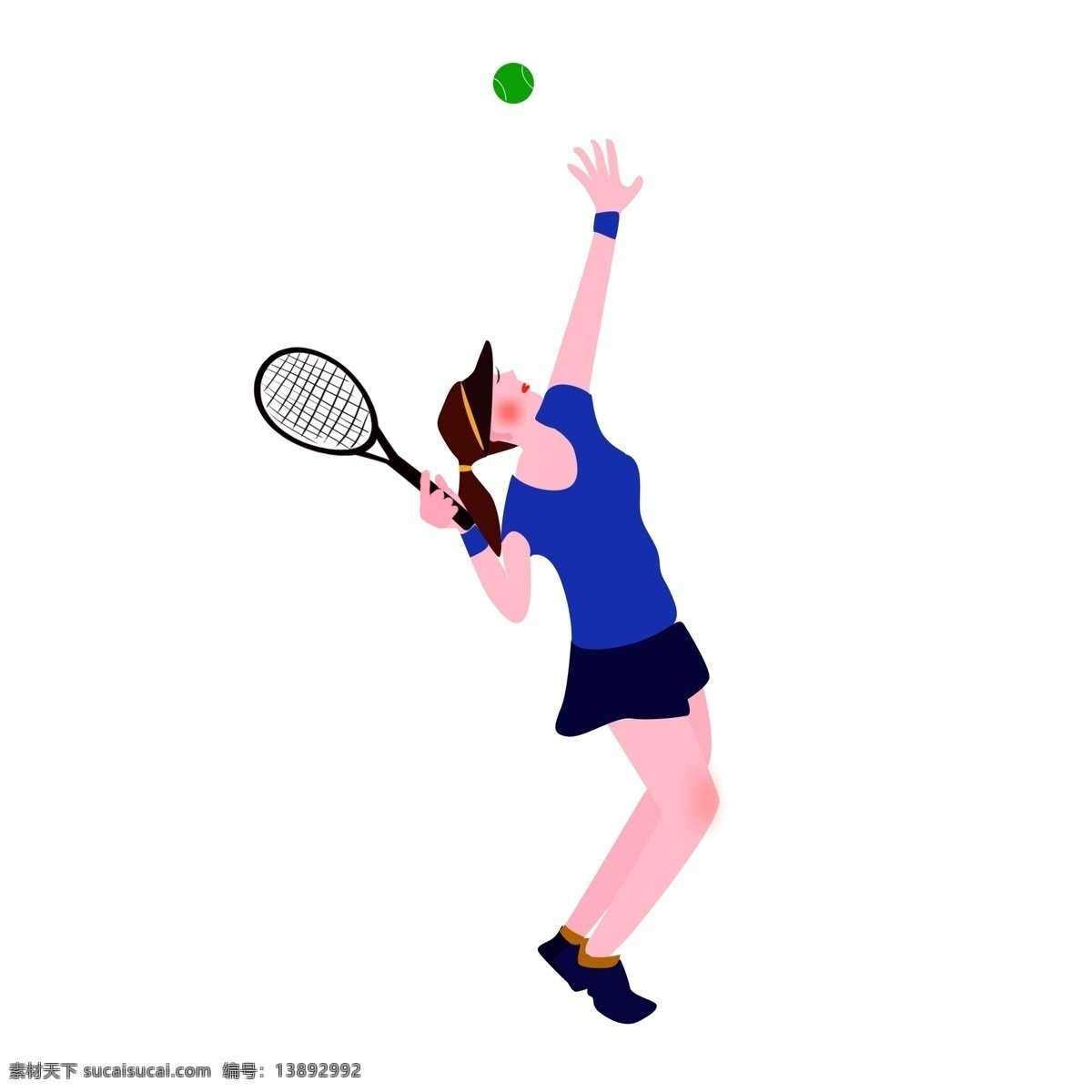 原创 网球 运动 比赛 人物 元素 运动人物 蓝色 网球拍 手绘
