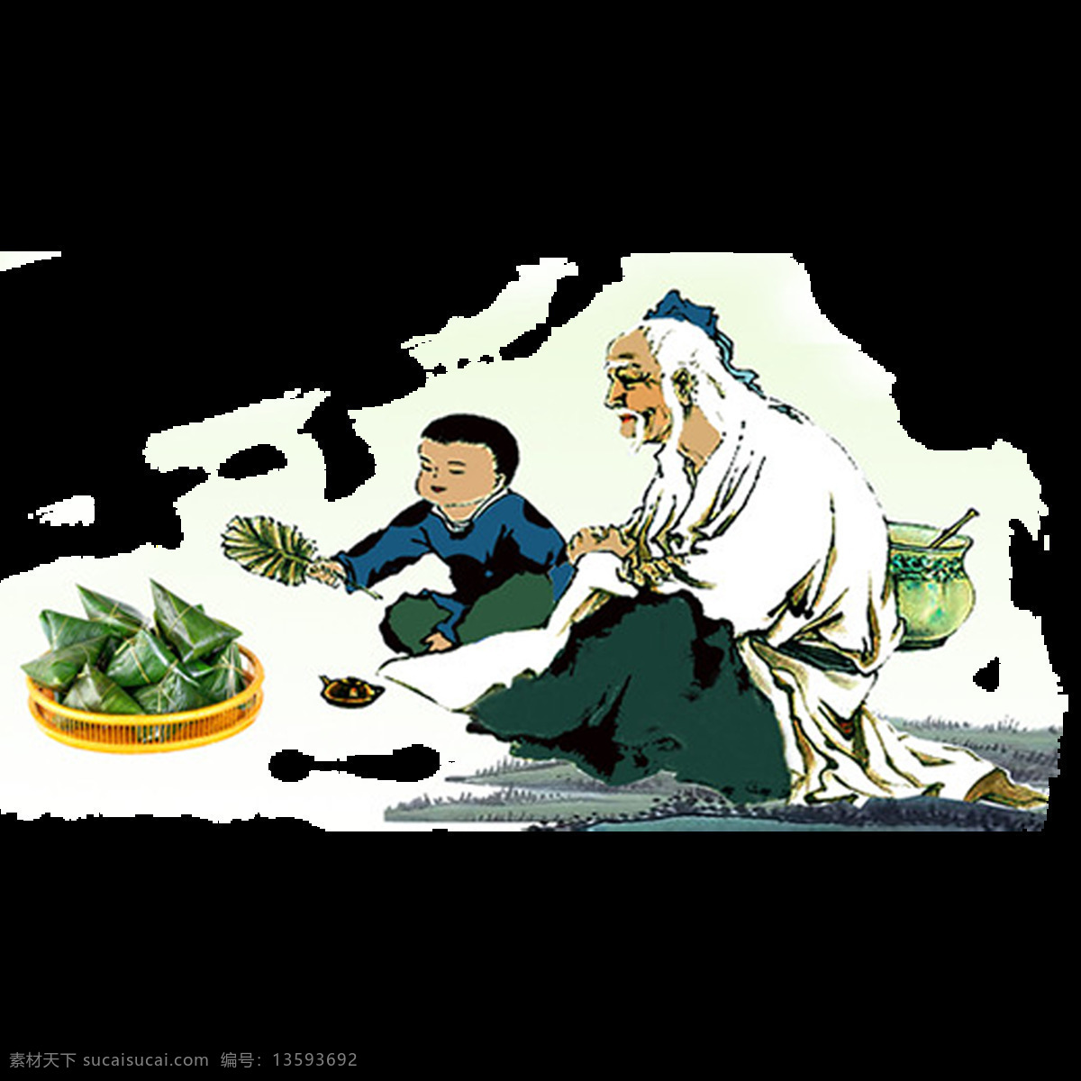 爷 孙 俩 手绘 高清 唯美 爷孙俩 粽子