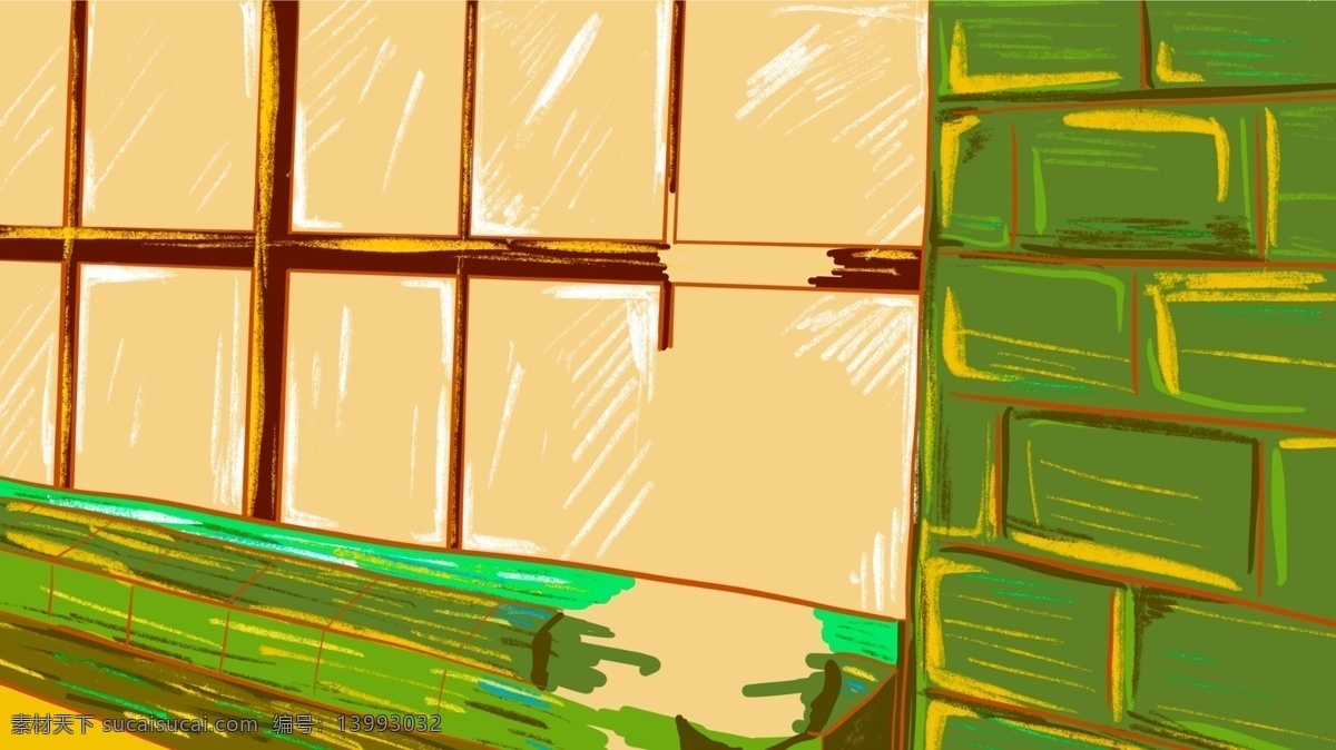 彩绘 墙壁 窗户 插画 背景 卡通 海报背景 banner 彩绘背景 手绘 广告背景 psd背景