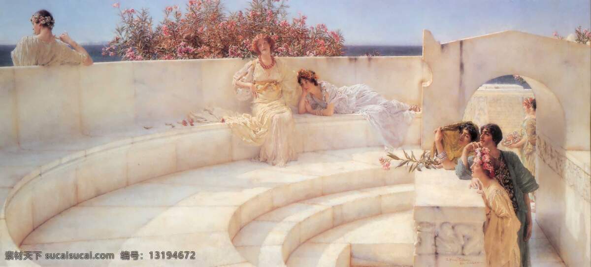 午后 阳光 海边 绘画书法 女子 人物 世界名画 文化艺术 午后的阳光 阿尔玛 塔德玛 休闲 油画 家居装饰素材