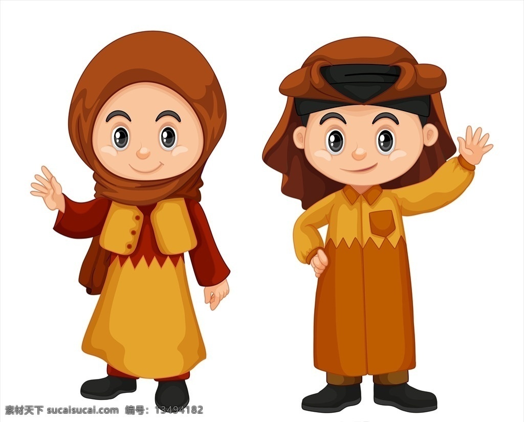 穆斯林儿童 民族 阿拉伯人 卡通人物 手绘人物 儿童 小孩 卡通设计