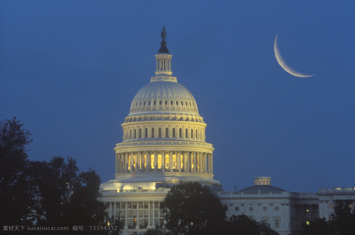 白宫 上空 月亮 月色 美丽月亮 美丽夜晚 月夜 美丽风景 其他风光 风景图片