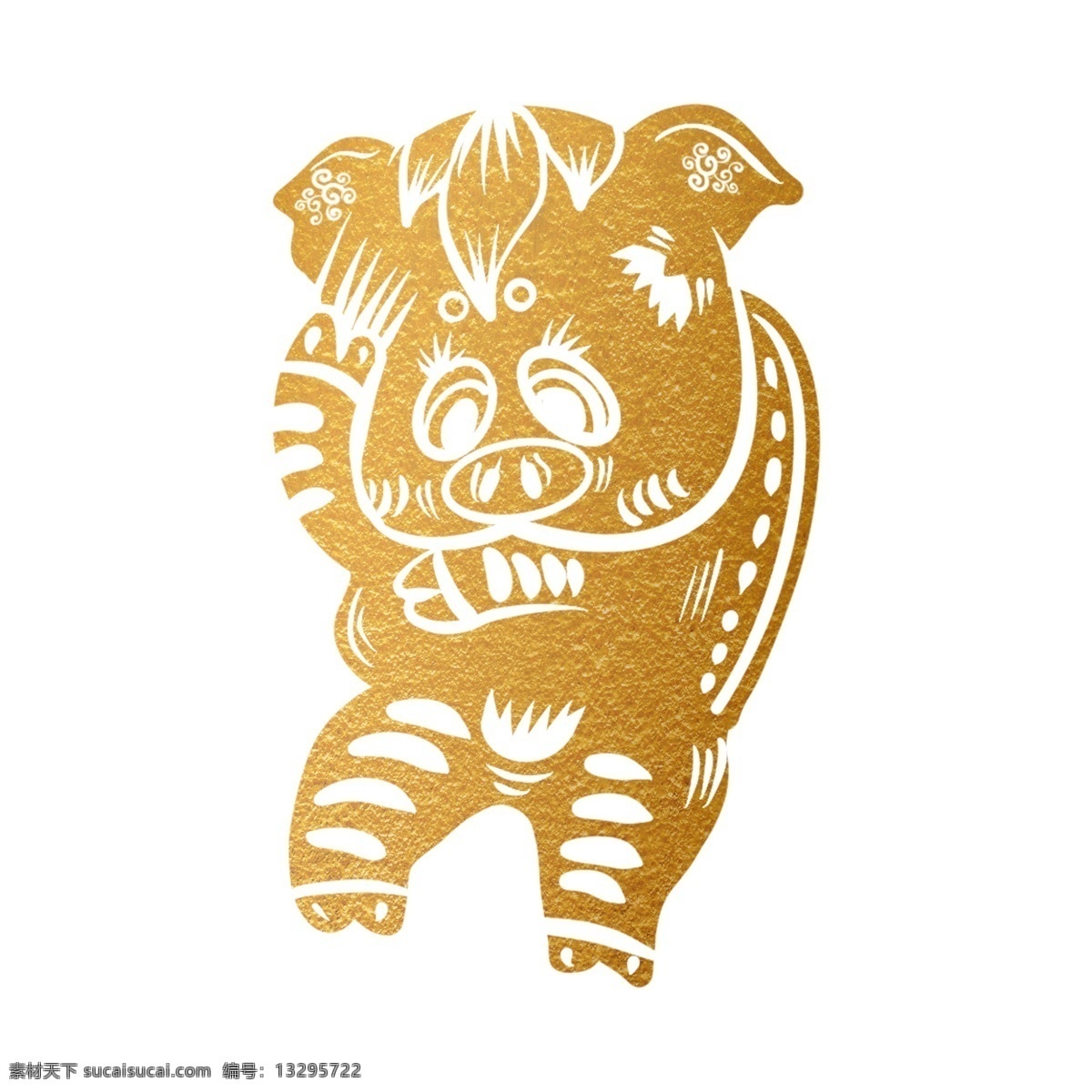 可爱 剪纸 过新年 春节 除夕 2019 新年 手绘 卡通 猪 2019年 猪年 镶金剪纸猪