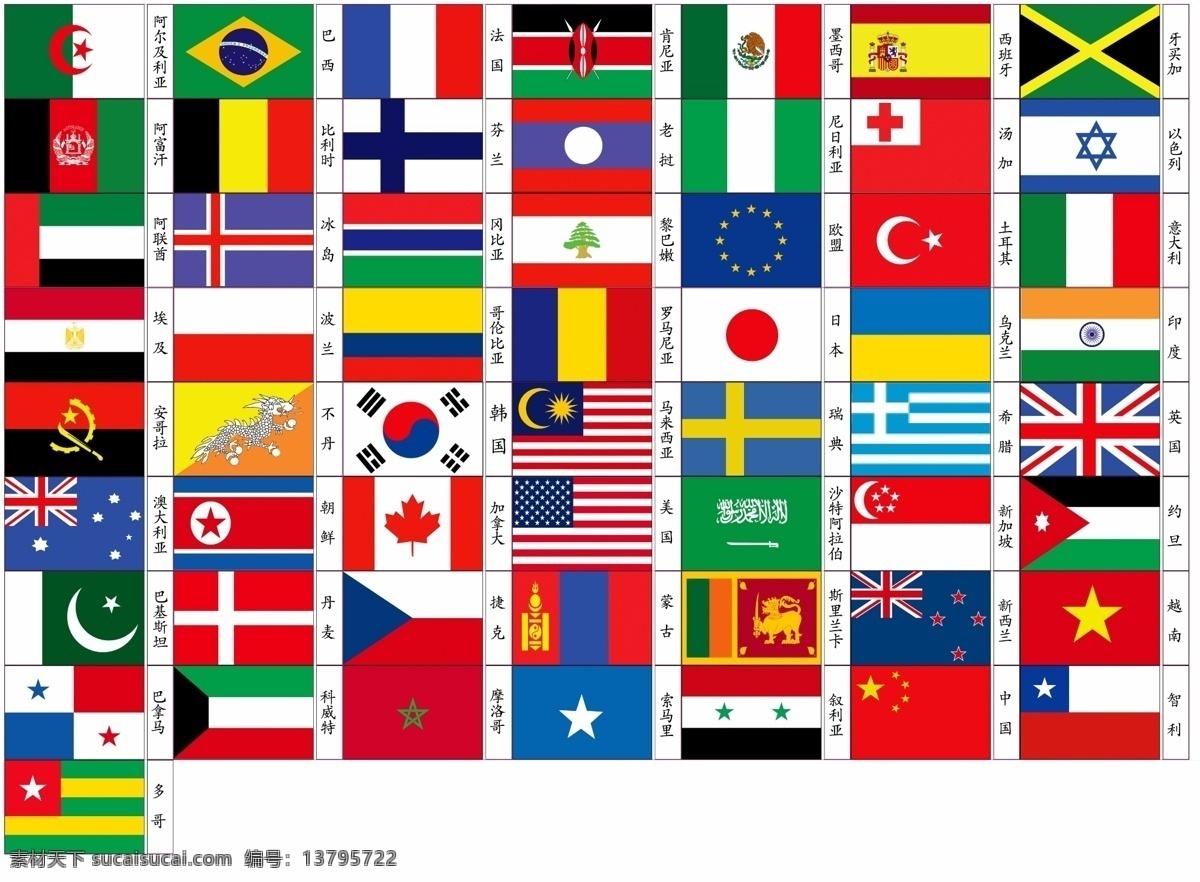 卡通 各国国旗 矢量图 红布 幼儿类 分层