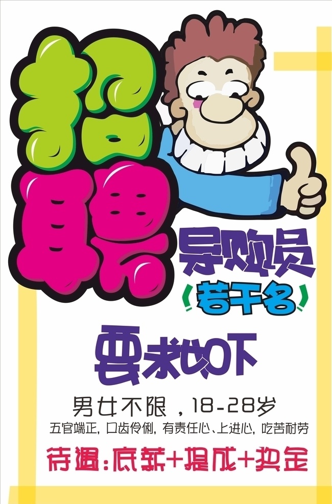 招聘 pop 手绘 海报 卡通导 购员 诚聘 大拇指