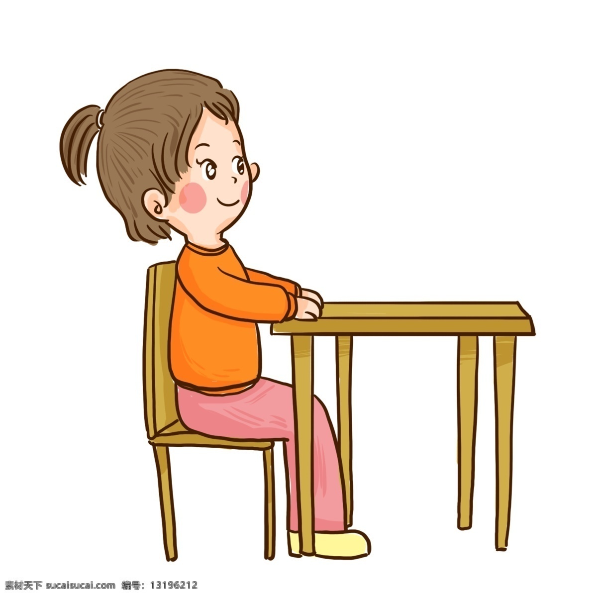 卡通 认真 听讲 女生 学 漫画 人物 女孩 上课 开学季 手绘 女学生 课桌