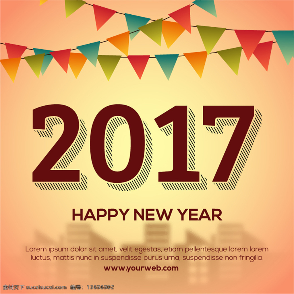 伟大 新年 背景 花环 建筑 轮廓 新年快乐 2017 派对 色彩 快乐 庆典 节日 活动 节日快乐 装饰 多彩背景 新 十二月 庆祝 派对背景