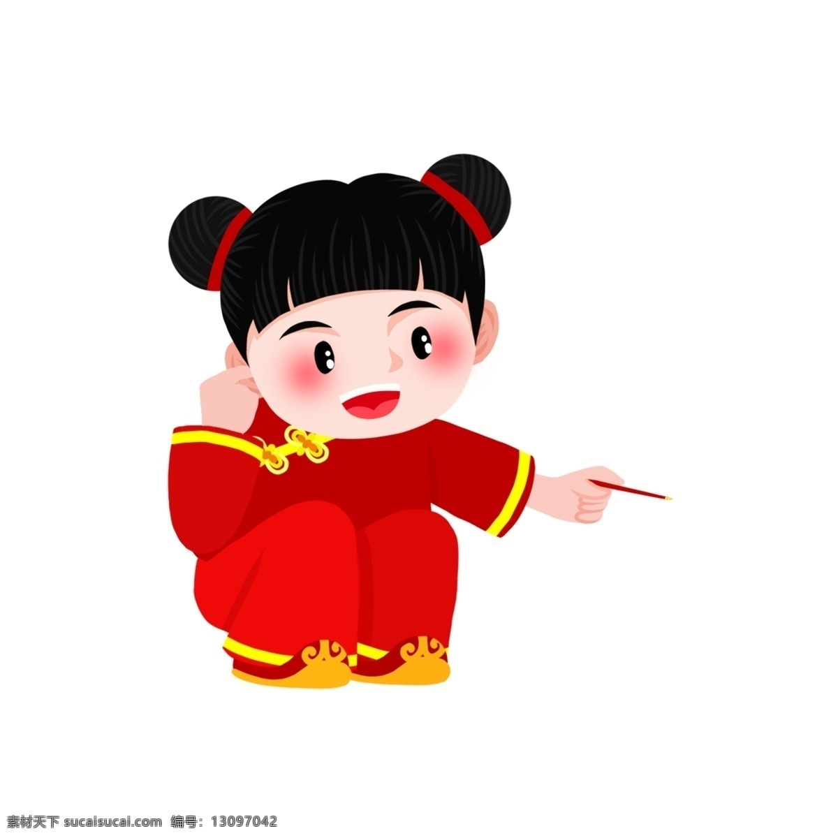 小孩 红色 过年 装饰 元素 小女孩 剪纸风 点燃 节日 春节
