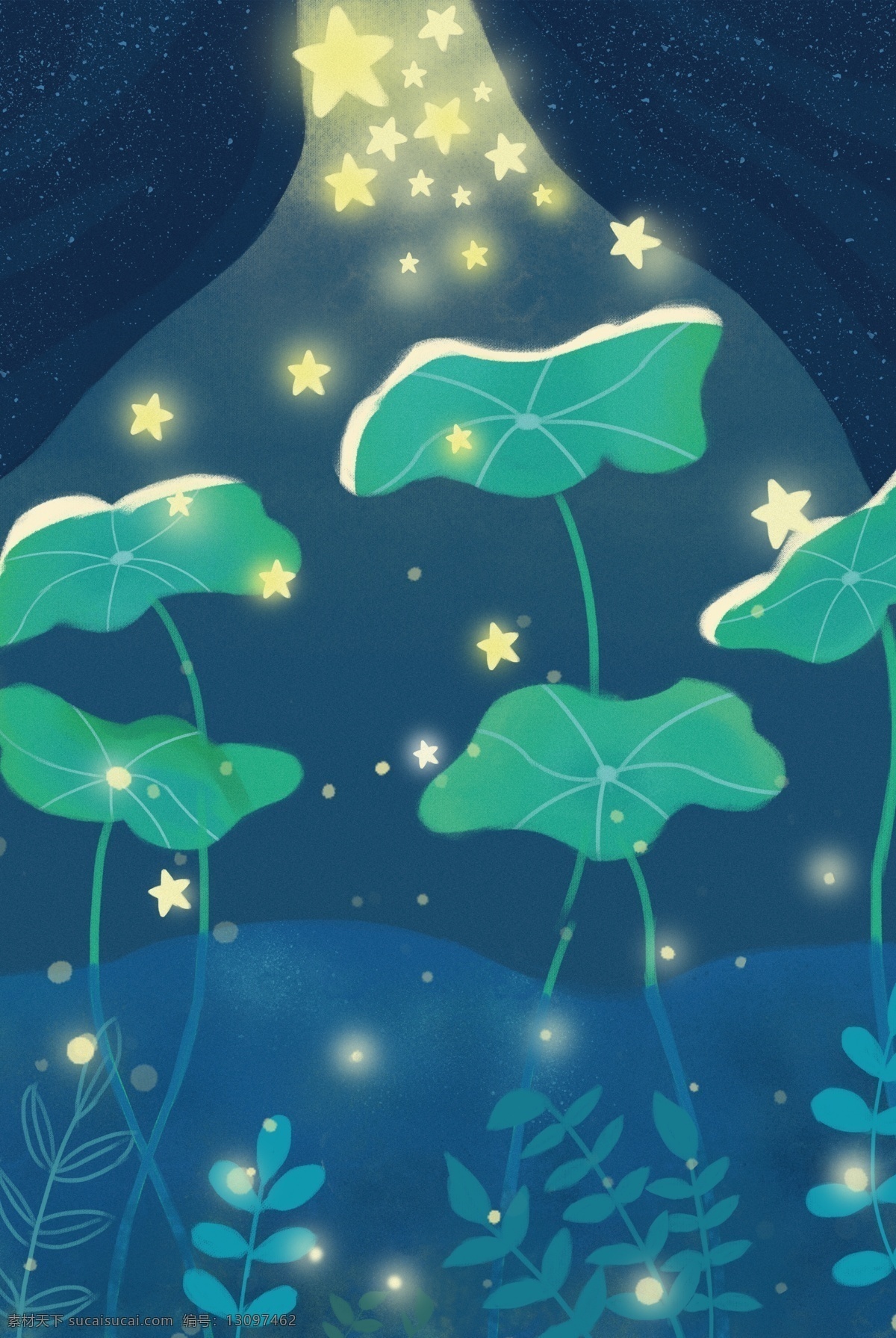 唯美 梦幻 星海 宣传 图 星星 荷叶 植物 水草 荷花 天空 五角星 卡通
