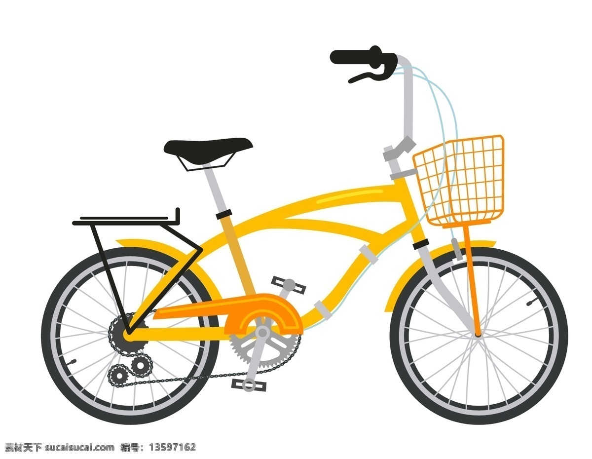 手绘 黄色 带 篮子 单车 元素 矢量 简约 自行车 ai元素 免扣元素