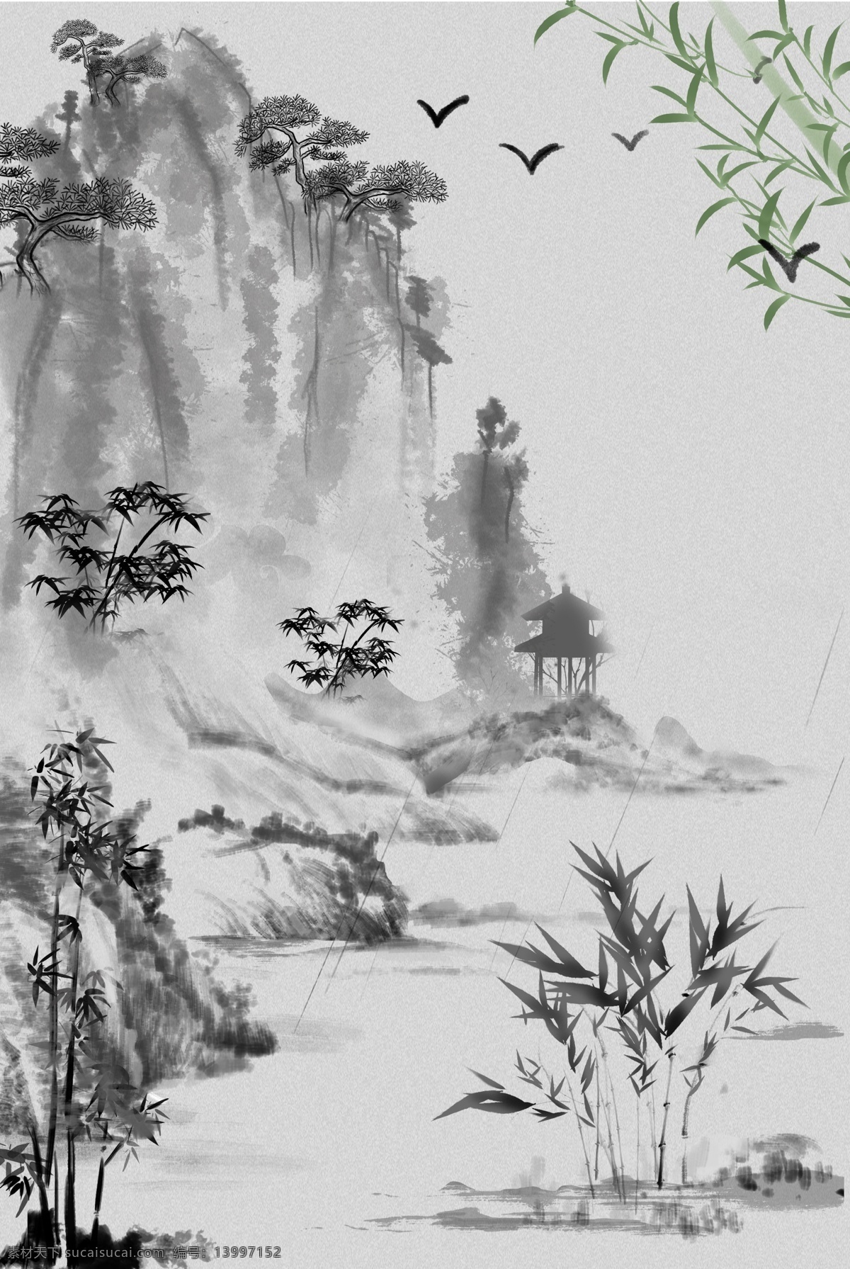 中国 风 山水 草花 竹 柳 桃花 背景 设计图 中国风 墨染 小船 划船 传统 水墨画 古典文化 古风设计 风山水情 古典 h5背景