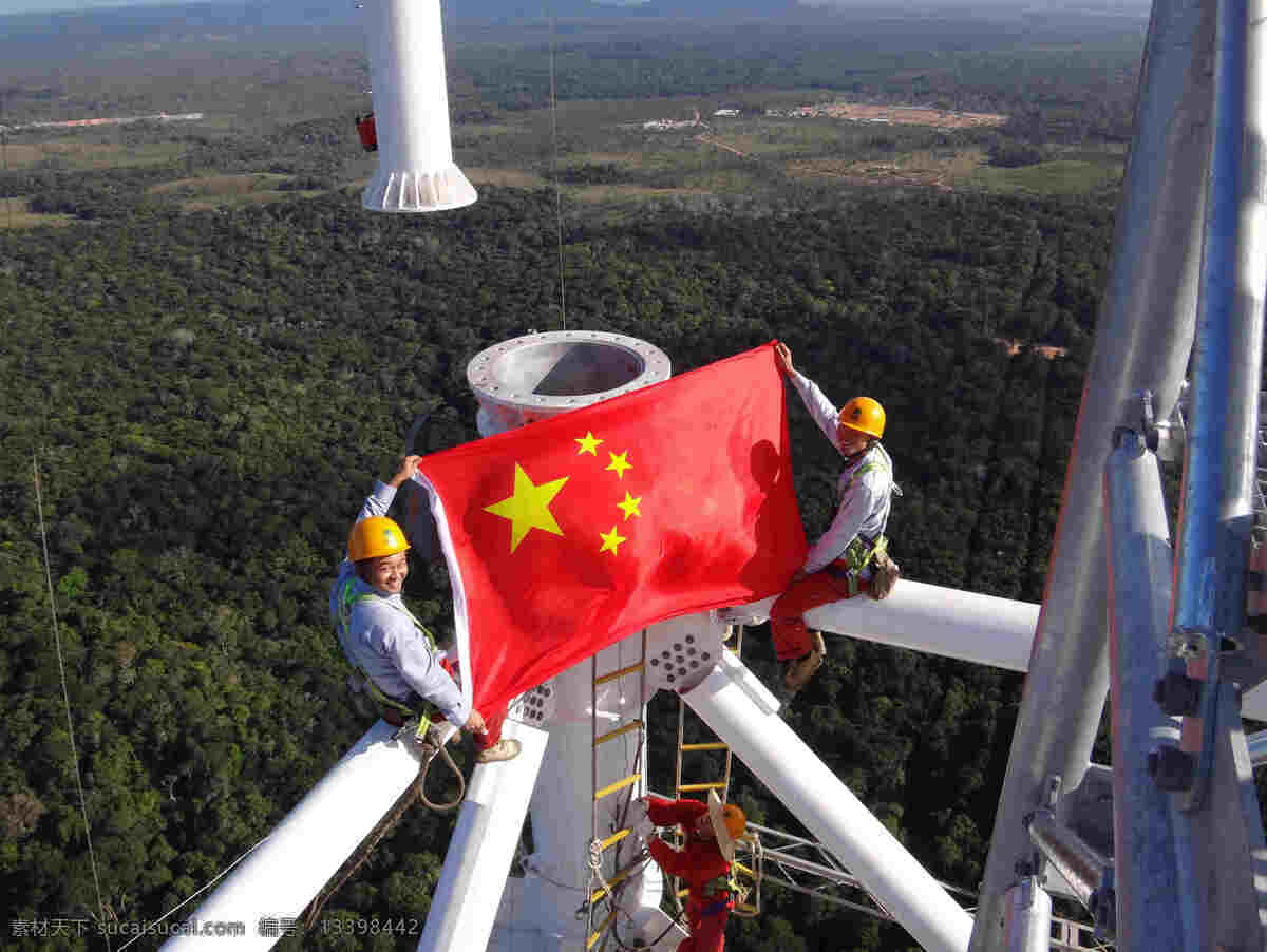 电网 五星红旗 红旗 高空 电线 电 温州 自然景观 自然风景