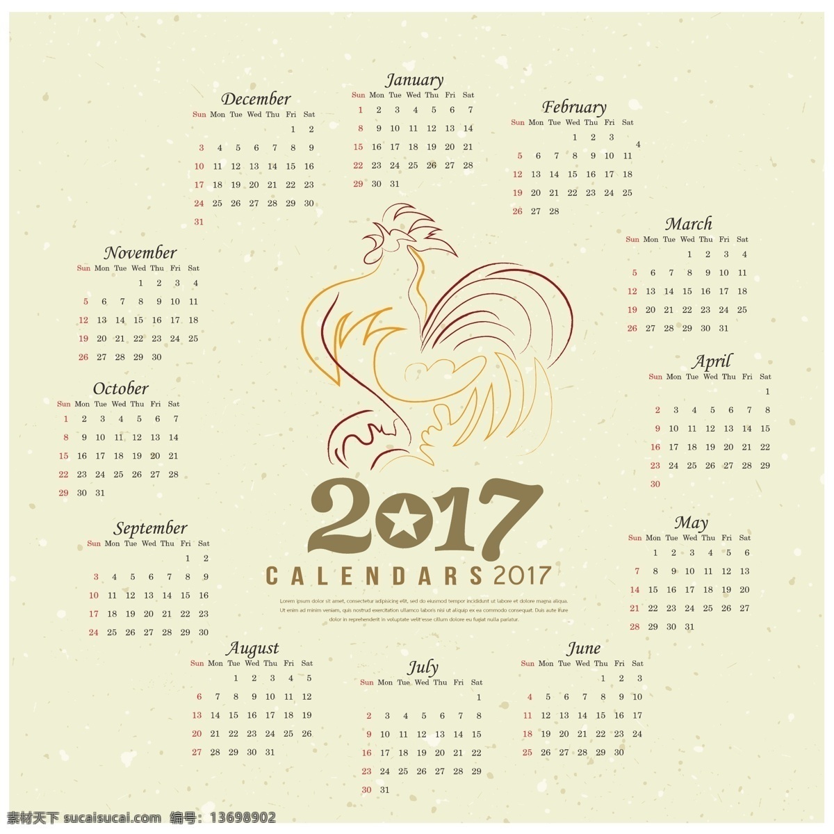 2017 年 日历 2017年 一月 二月 一年 白色