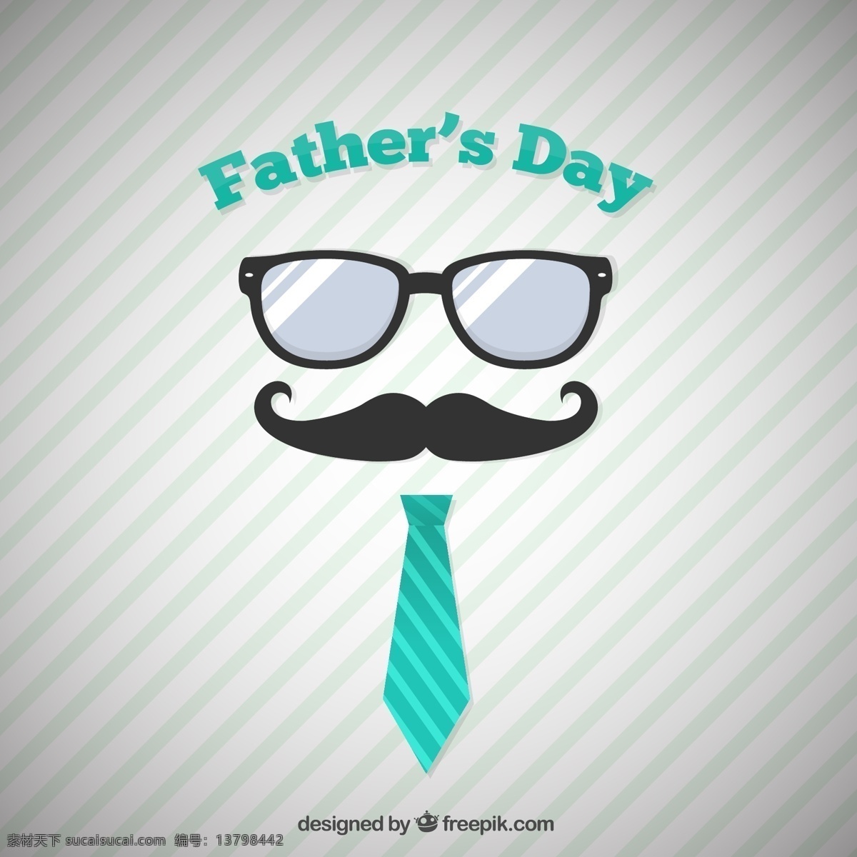 创意 斜纹 父亲节 贺卡 矢量图 happy fathers day 艺术字 领带 眼镜 胡子
