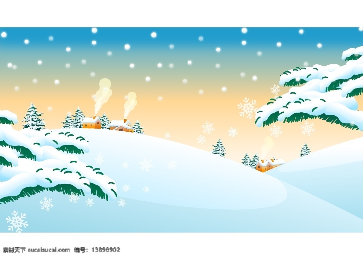 卡通 风景 矢量 背景 动漫素材 矢量素材 松树 雪 雪地 雪山 矢量图 其他矢量图